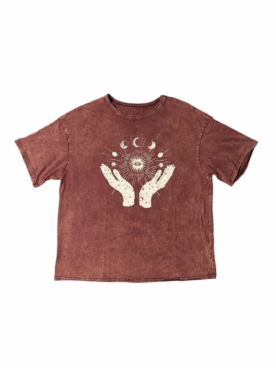 SHEIN Tops - Burgundy Celestial Hands with moon tee